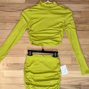 Forever 21 Bright Green Long Sleeve Crop Top with matching skirt